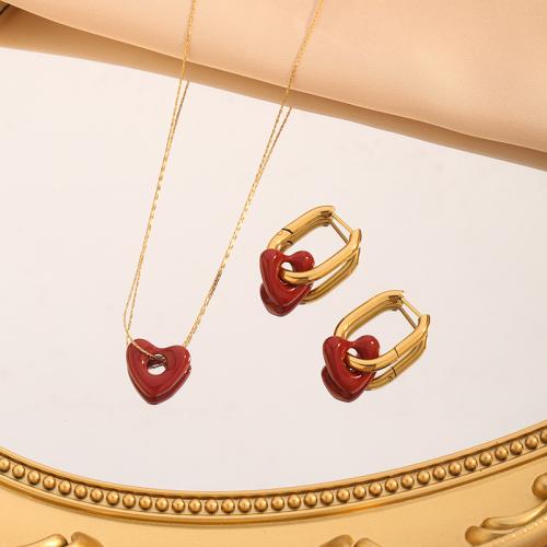 Jewelry Sets, Titanium Steel, with 5cm extender chain, Heart, plated, different styles for choice & for woman & hollow, golden, Length:40 cm, Sold By PC