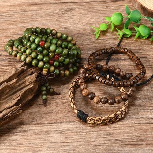 Bracelets en bois, avec fil élastique, fait à la main, 4 pièces & bijoux de mode & pour homme, plus de couleurs à choisir, Vendu par fixé