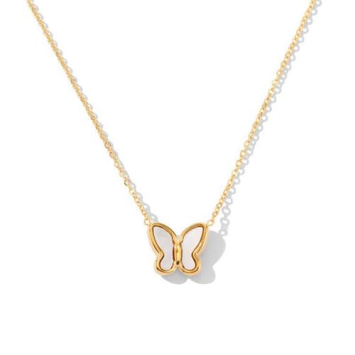 Jewelry Sets, Titanium Steel, with White Shell, with 5cm extender chain, Butterfly, 18K gold plated, fashion jewelry & different styles for choice & for woman, Length:Approx 40 cm, Sold By PC