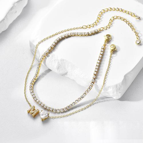 Brass Anklet, plated, different styles for choice & micro pave cubic zirconia & for woman, gold, Length:Approx 20 cm, Sold By PC