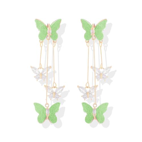 Tibetan Style Drop Earrings, with Crystal, Butterfly, plated, micro pave cubic zirconia & for woman, more colors for choice, 57x13mm, Sold By Pair