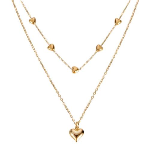 Collier en laiton, coeur, Placage, pour femme, Or, Longueur:Environ 41-50 cm, Vendu par PC