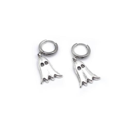 Huggie Hoop Drop Earring, Tibetan Style, Ghost, plated, for woman, platinum color, 30.40mm, Sold By Pair