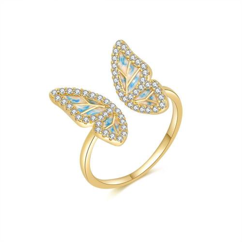 Cúbicos Circonia Micro Pave anillo de latón, metal, chapado, diferentes estilos para la opción & micro arcilla de zirconia cúbica & para mujer & esmalte, dorado, Vendido por UD