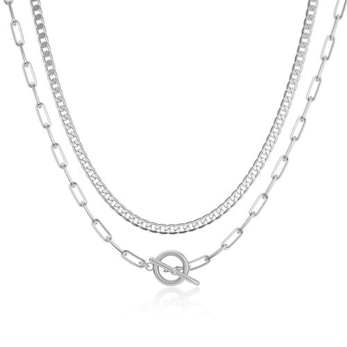 Stainless Steel Jewelry Necklace, 304 Stainless Steel, with Plastic Pearl, plated, different styles for choice & micro pave cubic zirconia & for woman, more colors for choice, Length:Approx 41-50 cm, Sold By PC