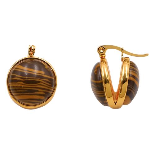 Titanium Steel  Earring, with Tiger Eye, plated, for woman, gold, Sold By Pair