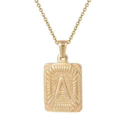 Collar de Acero Titanio, Partículas de acero, chapado, Letras son de la A la Z & unisexo & diferentes patrones para la opción, dorado, longitud:aproximado 45 cm, Vendido por UD