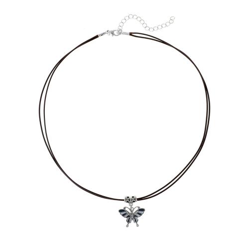 Collier de bijoux en alliage de zinc, avec cordon en cuir, Placage, pour femme & avec strass, argent, Longueur:Environ 45-50 cm, Vendu par PC