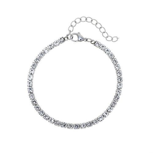 Bijoux bracelet en acier inoxydable, Acier inoxydable 304, pour femme & avec strass, plus de couleurs à choisir, Longueur:Environ 18 cm, Vendu par PC