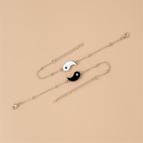 Tibetan Style Bracelet, with 5cm extender chain, plated, 2 pieces & Unisex & enamel, white and black, Length:Approx 16 cm, Sold By Set