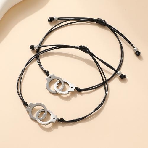 Couple Bracelet and Bangle, 304 Stainless Steel, with Wax Cord, plated, 2 pieces & Unisex & different styles for choice, original color, Sold By Set