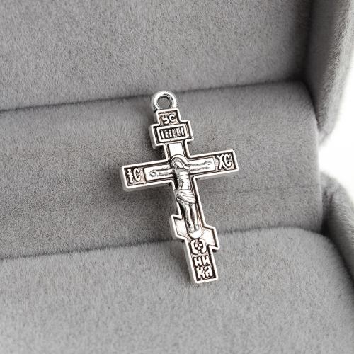 Pendentifs croix en alliage de zinc  , Plaqué de couleur d'argent, DIY, 16x2x28mm, 750PC/kg, Vendu par kg