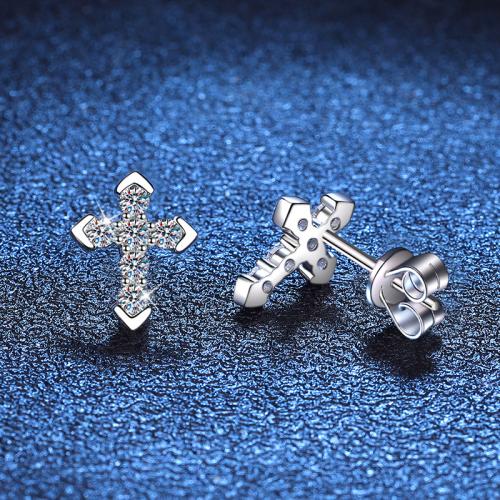 925er Sterling Silber Ohrstecker, mit Moissanite, Kreuz, Modeschmuck & für Frau, 10mm, verkauft von Paar