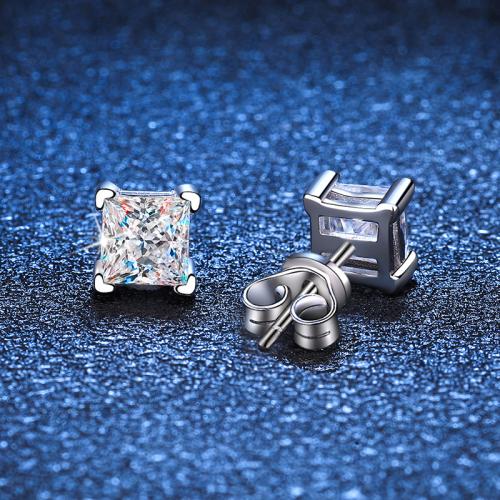 925 Sterling Silver Stud Earring, Square, different materials for choice & for woman, 5mm, Sold By Pair