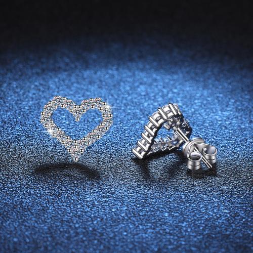 925 Sterling Silver Stud Earring, with Moissanite, Heart, different size for choice & for woman & hollow, Sold By Pair