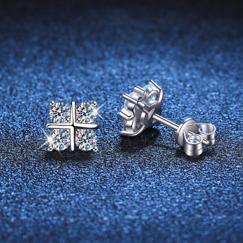 925 Sterling Silver Stud Earring, with Moissanite, fashion jewelry & for woman, earring length 7-10mm, Sold By Pair