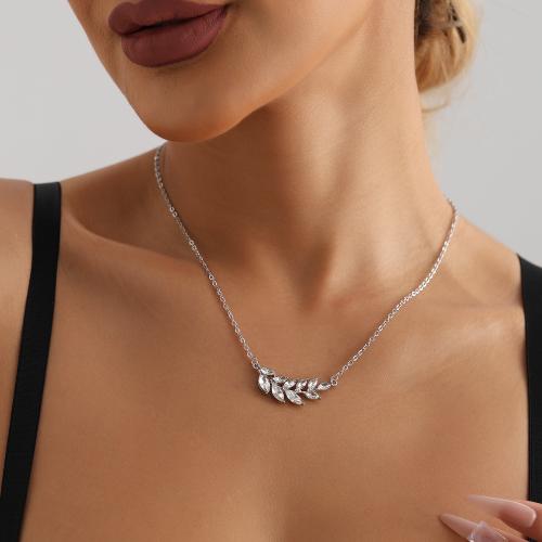 alliage de zinc collier, avec 1.9inch chaînes de rallonge, feuille, Placage de couleur platine, bijoux de mode & pour femme, Longueur:Environ 18.1 pouce, Vendu par PC