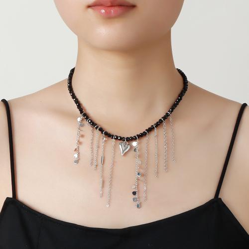 Tibetan Style Necklace, with Crystal, with 3.9inch extender chain, Heart, platinum color plated, fashion jewelry & for woman, more colors for choice, Length:Approx 14.1 Inch, Sold By PC