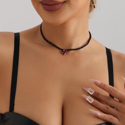 Cristal collar, con aleación de zinc, con 2.7inch extender cadena, Corazón, chapado en color de platina, micro arcilla de zirconia cúbica & para mujer, longitud:aproximado 14.1 Inch, Vendido por UD