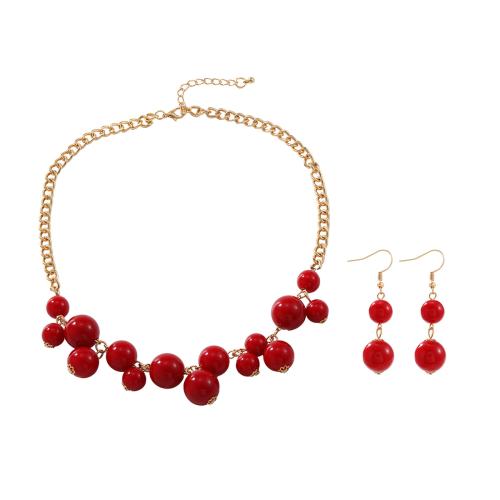 Conjuntos de joyería de aleación de zinc, pendiente & collar, con Perlas plásticas, con 6.4cm extender cadena, 2 piezas & para mujer, más colores para la opción, longitud:aproximado 49.7 cm, Vendido por Set