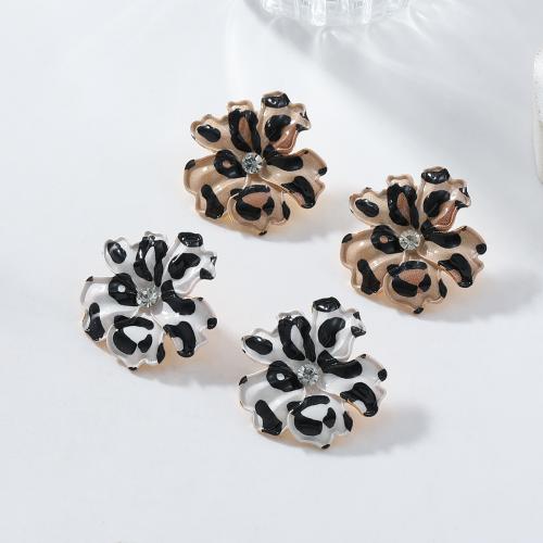 Tibetan Style Stud Earring, Flower, fashion jewelry & for woman & with rhinestone, more colors for choice, 35x36mm, Sold By Pair