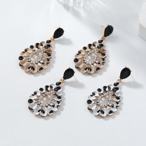 Tibetan Style Stud Earring, Teardrop, fashion jewelry & for woman & with rhinestone, more colors for choice, 68x33mm, Sold By Pair