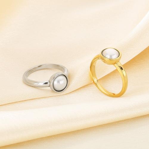 Stainless Steel Finger Ring, 304 Stainless Steel, with Plastic Pearl, fashion jewelry & different size for choice & for woman, more colors for choice, Sold By PC