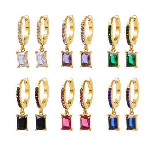 Pendiente Pendiente Huggie Hoop, acero inoxidable 304, 18K chapado en oro, Joyería & micro arcilla de zirconia cúbica & para mujer, más colores para la opción, 23x14mm, Vendido por Par