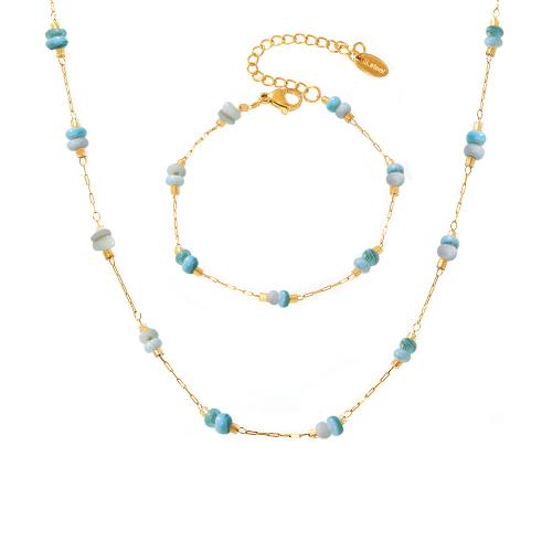 Fashion Stainless Steel Jewelry Sets, 304 Stainless Steel, with ​Amazonite​, with 5cm extender chain, fashion jewelry & different styles for choice & for woman, golden, Length:Approx 40 cm, Approx 15 cm, Sold By PC