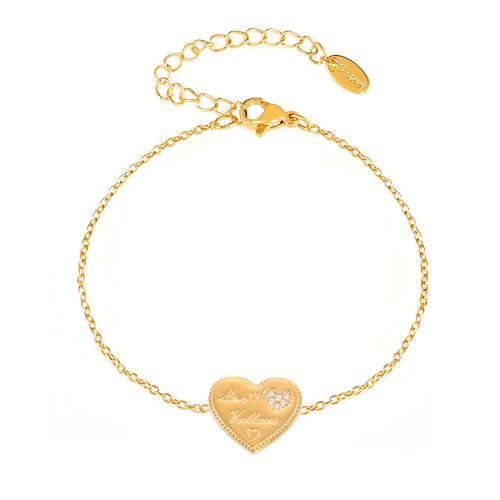 Pulsera de Acero Inoxidable, acero inoxidable 304, con 5cm extender cadena, 18K chapado en oro, Joyería & micro arcilla de zirconia cúbica & para mujer, dorado, longitud:aproximado 15 cm, Vendido por UD