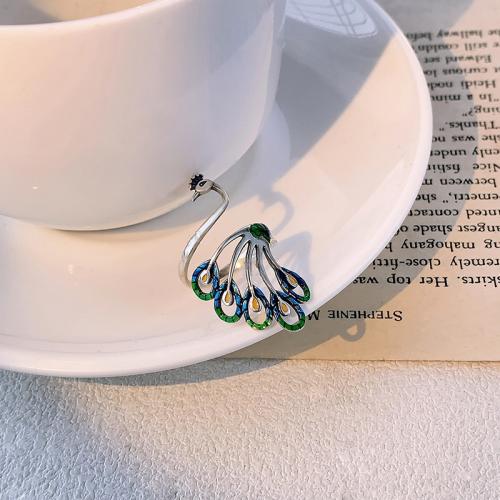 925 Sterling Silver Cuff Finger Ring, Peacock, fashion jewelry & for woman, 34mm, Sold By PC