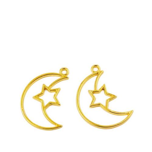 Tibetan Style Moon Pendants, Moon and Star, gold color plated, DIY, 30x35mm, 100PCs/Bag, Sold By Bag