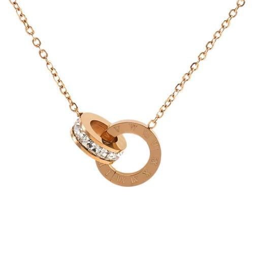 Stainless Steel Jewelry Necklace, 304 Stainless Steel, with 5cm extender chain, plated, for woman & with rhinestone & hollow, rose gold color, Length:40 cm, Sold By PC