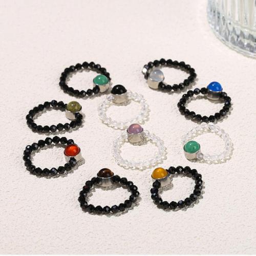 Natural Gemstone Finger Ring, Natural Stone, with Elastic Thread & 304 Stainless Steel, handmade, fashion jewelry & different materials for choice & for woman, more colors for choice, 3x7mm, Sold By PC