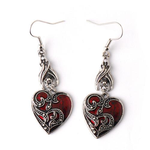 Tibetan Style Drop Earring, Heart, Halloween Design & for woman & enamel, red, Sold By Pair