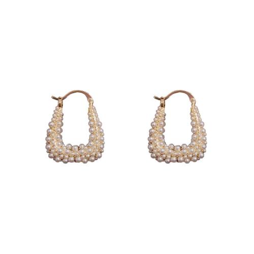 Boucles d'oreilles en alliage de zinc, avec perle de plastique, Placage, bijoux de mode & pour femme, doré, 24x24mm, Vendu par paire