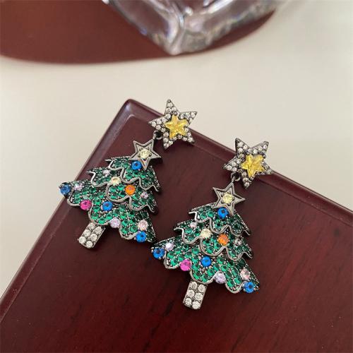 Pendientes de Navidad, aleación de zinc, Árbol de Navidad, chapado, Diseño de Navidad & diferentes estilos para la opción & para mujer & con diamantes de imitación, más colores para la opción, Vendido por Par