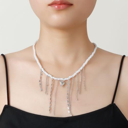 Tibetan Style Necklace, with Crystal, with 3.9inch extender chain, Heart, platinum color plated, fashion jewelry & for woman, Length:Approx 14.1 Inch, Sold By PC