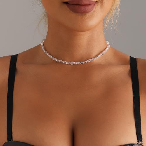 cristal collier, avec alliage de zinc, avec 2.3inch chaînes de rallonge, pour femme & facettes, plus de couleurs à choisir, Longueur:Environ 14.5 pouce, Vendu par PC