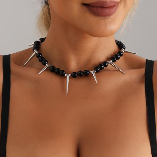 alliage de zinc collier, avec résine, avec 1.9inch chaînes de rallonge, Placage de couleur platine, le style de punk & pour femme, Longueur:Environ 16.5 pouce, Vendu par PC