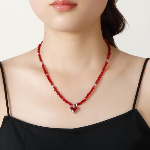 alliage de zinc collier, avec perles de rocaille en verre, avec 1.9inch chaînes de rallonge, coeur, bijoux de mode & pour femme, plus de couleurs à choisir, Longueur:Environ 17.3 pouce, Vendu par PC