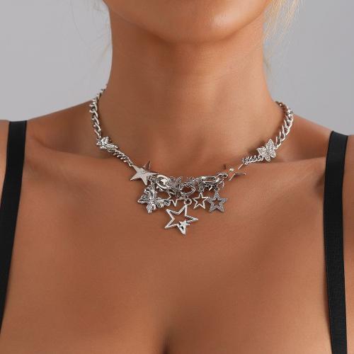 Tibetan Style Necklace, with 1.9inch extender chain, Star, platinum color plated, fashion jewelry & for woman & hollow, Length:Approx 18.8 Inch, Sold By PC