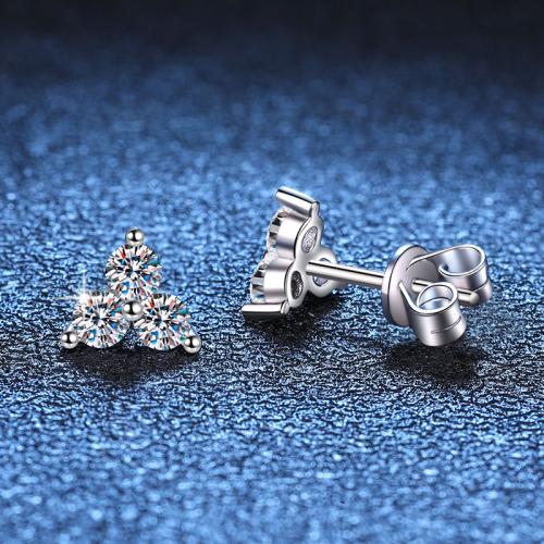 Argent sterling 925 boucle d oreille dormeuse, Trois Clover Leaf, bijoux de mode & pour femme, 6x6mm, Vendu par paire