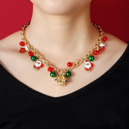 alliage de zinc collier, avec Acrylique, Placage de couleur d'or, Bijoux de Noël & styles différents pour le choix & pour femme & émail, Longueur:Environ 16-17 pouce, Vendu par PC