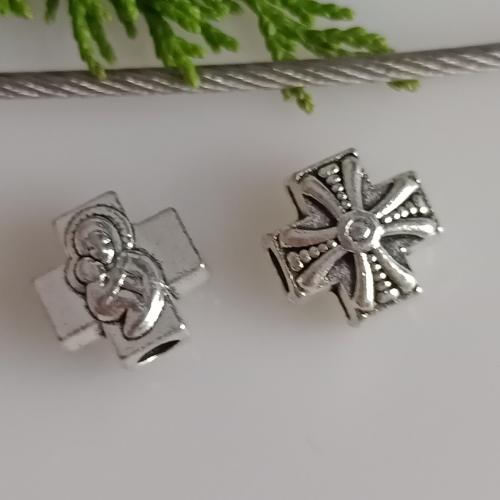 Perles intercalaires en alliage de zinc, croix, Plaqué de couleur d'argent, DIY, 12x12mm, Trou:Environ 4mm, 100PC/sac, Vendu par sac