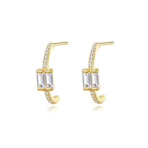 Pendientes de Micro Pavé de Zirconía Cúbica en Plata de Ley, Plata de ley 925, Joyería & micro arcilla de zirconia cúbica & para mujer, 14x4.10mm, Vendido por Par