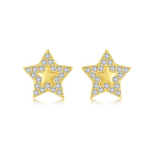 Pendientes de Micro Pavé de Zirconía Cúbica en Plata de Ley, Plata de ley 925, Estrella, Joyería & micro arcilla de zirconia cúbica & para mujer, 7.40x7.70mm, Vendido por Par