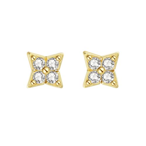 Pendientes de Micro Pavé de Zirconía Cúbica en Plata de Ley, Plata de ley 925, Joyería & micro arcilla de zirconia cúbica & para mujer, 4.40x4.30mm, Vendido por Par