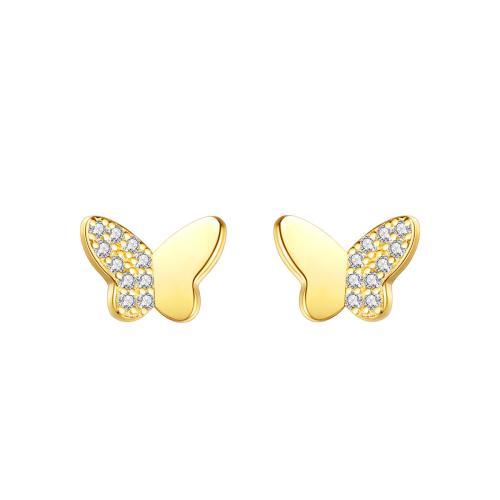 Pendientes de Micro Pavé de Zirconía Cúbica en Plata de Ley, Plata de ley 925, Mariposa, Joyería & micro arcilla de zirconia cúbica & para mujer, 5.70x7.90mm, Vendido por Par