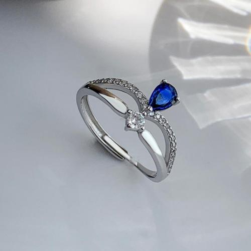 Zircon cubique Micro Pave Sterling Silver Rings, Argent sterling 925, bijoux de mode & pavé de micro zircon & pour femme, Taille:7, Vendu par PC